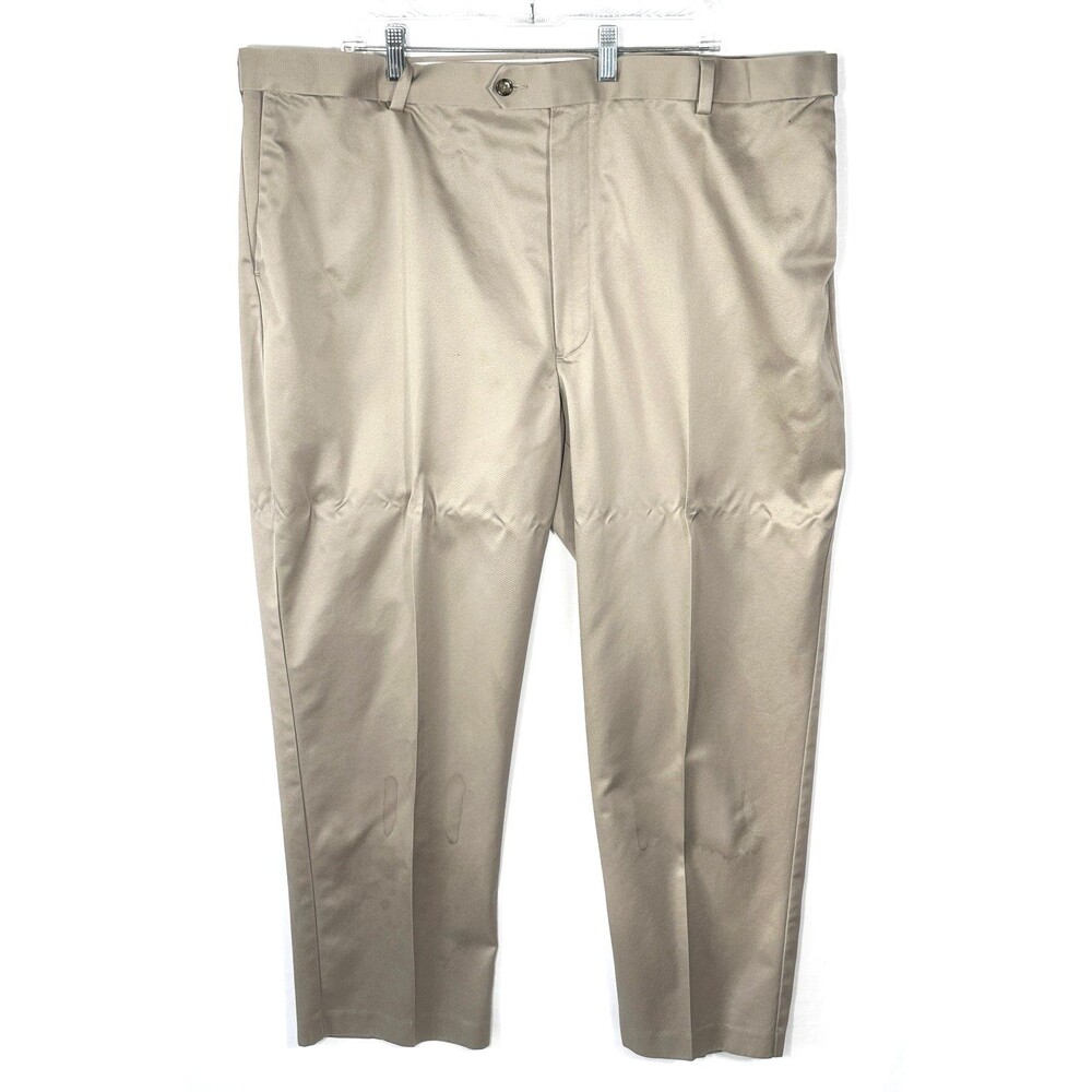 Roundtree & Yorke Men's Beige / Gray Straight Regular Fit Dress Pants 44x30